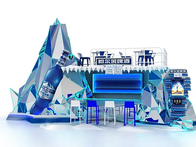 Harbin Beer Ice Sculpture Display Area With Bar Counter And Chairs 3d model