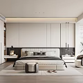 Modern Bedroom Interior Design With Bed Nightstand Wardrobe Carpet And Plant