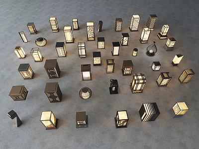 Outdoor Lights With Various Styles Designs Shapes Square Round Different Materials And Illuminated 3d model