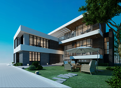 Modern single-family villa facade 3d model