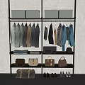 Stylish Various Clothes Neatly Hanging On Metal Wardrobe Rack With Bags And Shoes