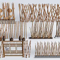 Various Style Bamboo Dividers With Decorative Woven Patterns And Stone Bases 3d model