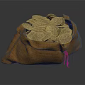 Orange Sack Filled With Shiny Silver Coins And Red String Detail 3d model