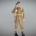 Soldier In Brown Military Uniform Holding Rifle With Belt And Ammunition Pouches