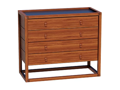 Wooden Decorative Cabinet With Four Drawers Metal Handles And Dark Top Surface 3d model