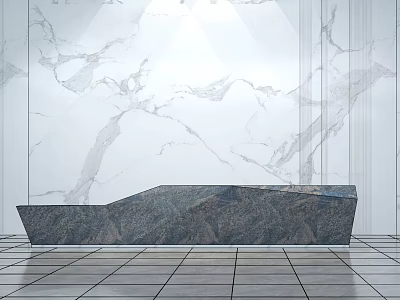 Modern Reception Desk With Stone Surface Marble Wall And Tile Floor Design 3d model