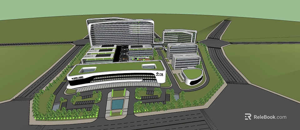 Modern Urban Building Complex With Green Roofs Central Plaza And Landscaped Roads 3d model 