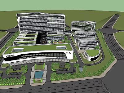 Modern Urban Building Complex With Green Roofs Central Plaza And Landscaped Roads 3d model