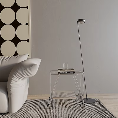 Modern Side Table With Transparent Frame Next To White Sofa And Floor Lamp 3d model