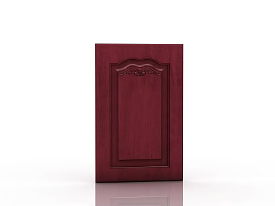 Dark Red Wooden Hinged Door With Elegant Carved Design For Home Interior 3d model