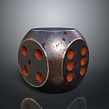 Decorative Dice Shaped Furniture Piece With Blue Black Finish And Red Speckles Round Holes