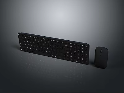Black Computer Keyboard And Mouse Accessories With Gray Background Reflection Effect 3d model