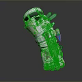 Game and Movie Sci Fi Mechanical Character With Metallic Shell Silver Gold Green Pipes