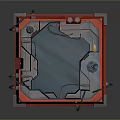 Red Industrial Metal Frame Structure With Octagonal Design And Connected Cables