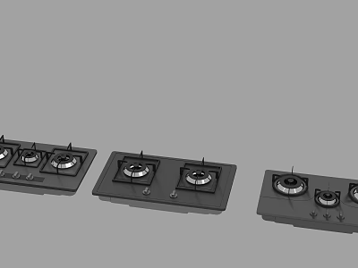 Three Different Gas Stove Models Displayed as Essential Kitchen Appliances 3d model
