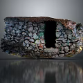 Abstract Rock Sculpture With Hollow Center And Layered Stone Blocks On Reflective Surface
