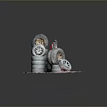 Different Sizes And Styles Of Stacked Car Tires As Automotive Parts