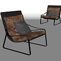 Modern Lounge Chairs With Black Metal Frame Brown Upholstery And Gray Cushions