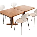 Stylish white dining chairs paired with wooden rectangular dining table in simple design 3d model