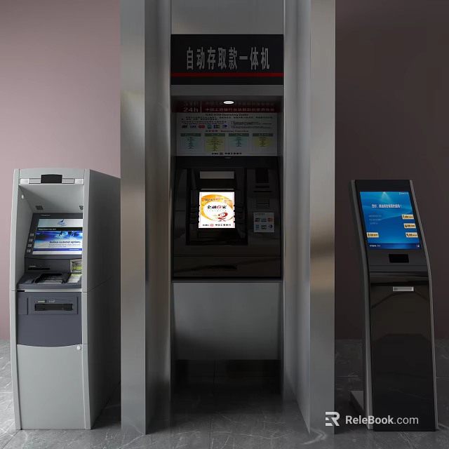 Public Facility Self Service ATM Machines For Deposit And Withdrawal Banking Services 3d model 