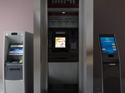 Public Facility Self Service ATM Machines For Deposit And Withdrawal Banking Services 3d model
