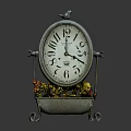 Vintage Iron Tabletop Clock Furniture With Bird Ornament And Floral Accent Base