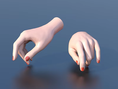 Woman Hands With Red Nail Polish Curved Fingers On Blue Background With Reflections 3d model