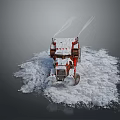 Red Snow Plow Moving Through Snowy Ground Emitting Steam 3d model