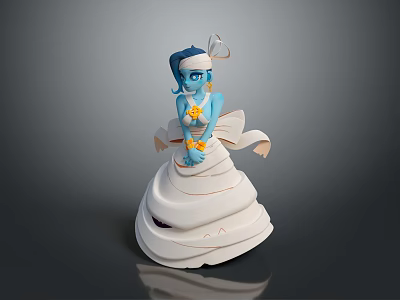 Blue Skinned Game And Movie Character In White Gown With Heart Headpiece And Flowers 3d model