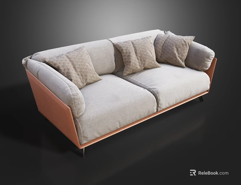 Light Gray Double Sofa With Brown Armrests Three Light Brown Cushions Modern Sleek Design 3d model