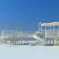 Fun Colorful Outdoor Playground Equipment With Round Platforms Slides Climbing Nets And Mushroom Canopies