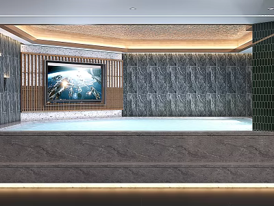 Modern SPA Sauna Interior Design With Stone Walls Ambient Lighting And TV Screen 3d model