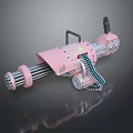 Pink Decorative Machine Gun Weapon With Multiple Barrels Spring And Handle Design 3d model