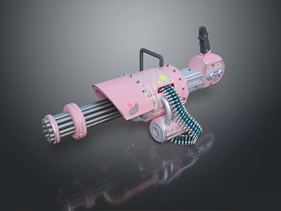 Pink Decorative Machine Gun Weapon With Multiple Barrels Spring And Handle Design 3d model