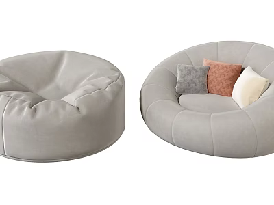 Gray Bean Bag Chairs With Colorful Pillows For Cozy Living Room Seating 3d model