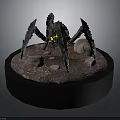 Detailed Mythical Spider Creature Model With Glowing Parts And Stone Base