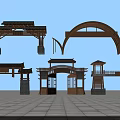 Traditional Chinese Entrance Gates With Wooden Frames Arched Designs And Stone Bases