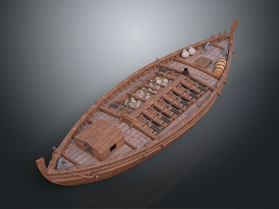 Traditional Wooden Boat With Storage Compartments And Small Cabin For Water Transportation 3d model