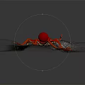 Large Red Octopus With Green Glass Bottle On Dark Rocky Seabed