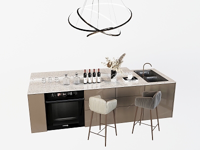 Modern Nakajima Table Dining Table and Chair Dining Table Oven Cabinet Bar Counter Bar Chair Combination Ornaments Book Vase Wine Bottle 3d model