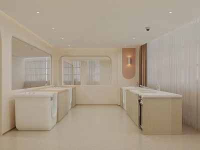 Elegant Modern Specialty Store Interior With White Counters Display Shelves And Soft Lighting 3d model
