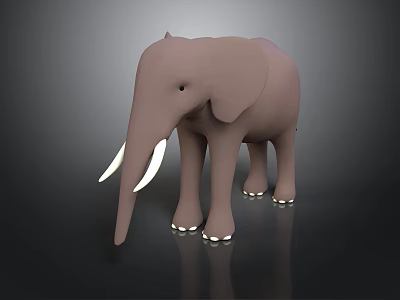 3D Elephant Model With Brown Body White Tusks On Black Background And Reflective Base 3d model