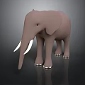 3D Elephant Model With Brown Body White Tusks On Black Background And Reflective Base