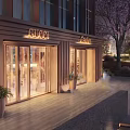Luxury Commercial Complex with Gucci Coach Stores Modern Architecture Glass Facade and Landscaped Outdoor Area