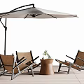 Modern Minimalist Outdoor Table Chair Set with Umbrella Wooden Side Table Folding Chairs Plant Decor