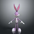 Cartoon Rabbit Character 3D Model With Purple Fur Long Ears And Stretched Arms