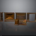 Modern Kitchen Equipment Display With Cabinets Refrigerator Storage Jars And Fruits