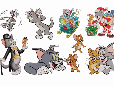 Tom and Jerry Silhouettes Showcasing Classic Chasing Interactions And Christmas Scenes 3d model