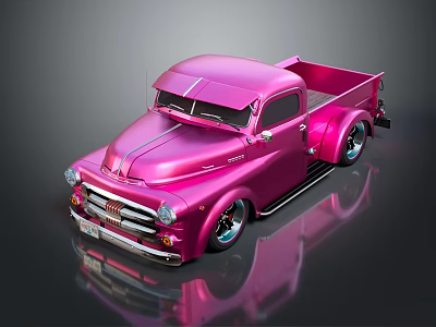 Pink Vintage Classic Truck With Shiny Exterior And Custom Wheels 3d model
