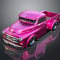 Pink Vintage Classic Truck With Shiny Exterior And Custom Wheels